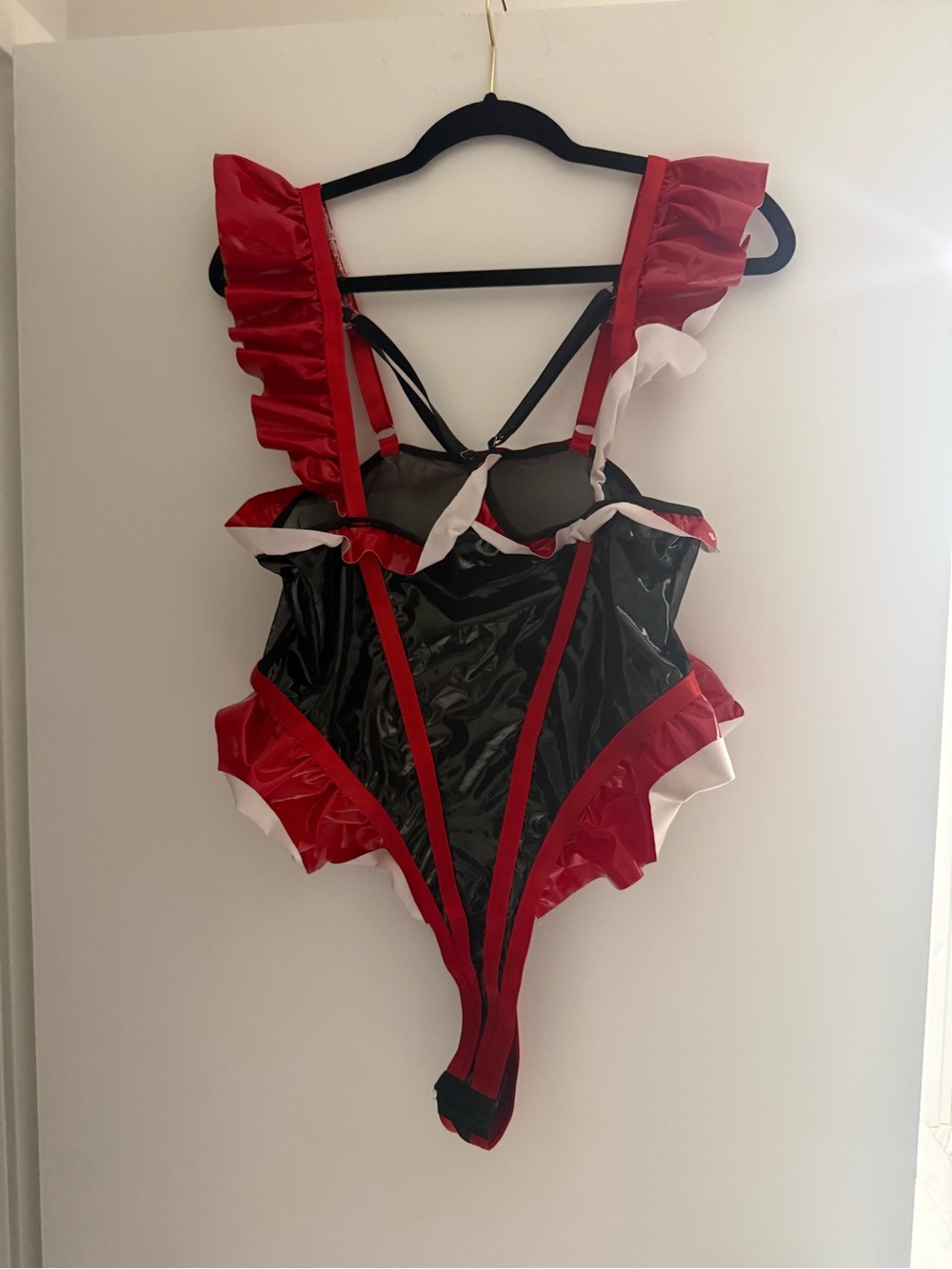 Red & Black Ruffle Vinyl Teddy Bodysuit Sexy 2XL